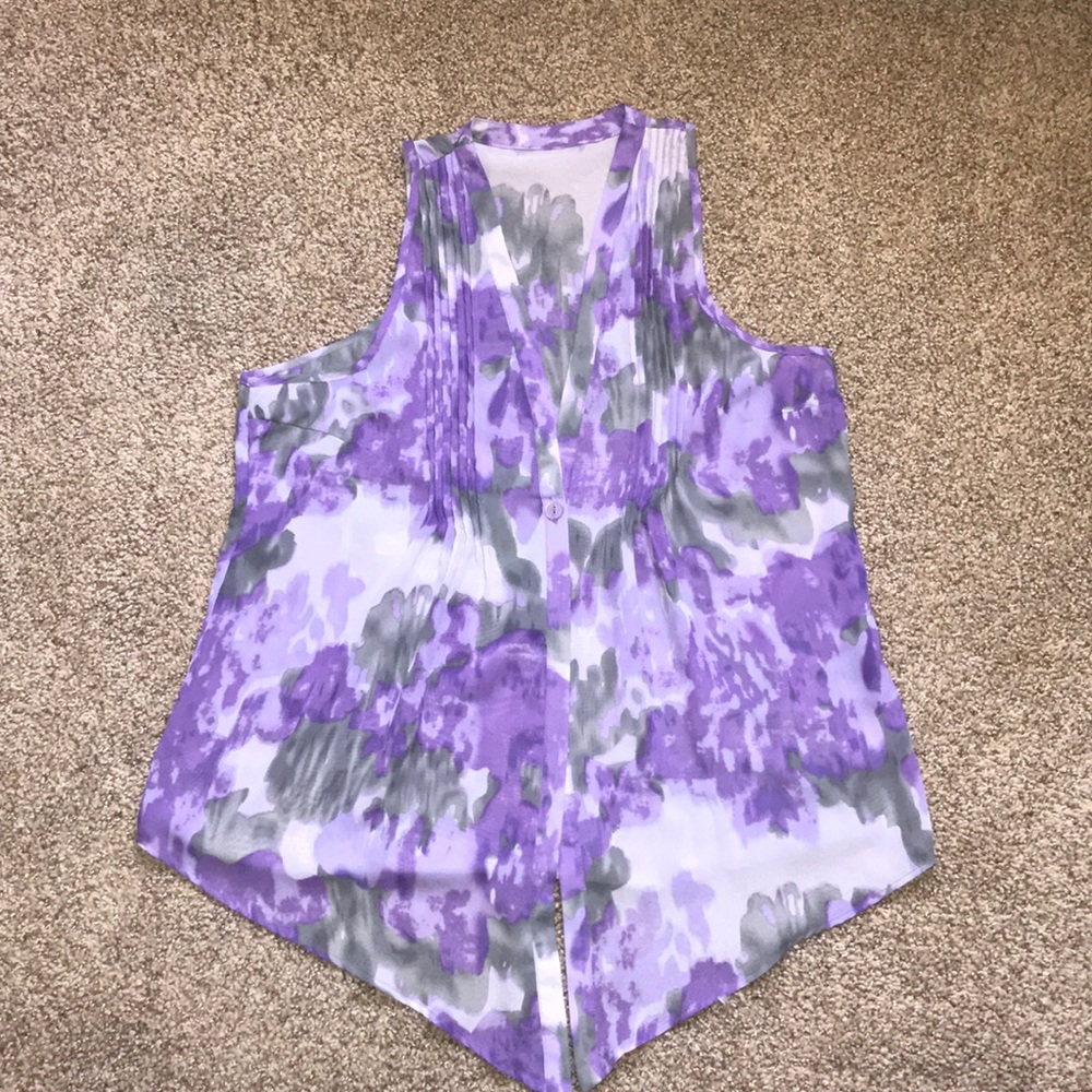 Purple & grey abstract floral sheer print top/vest